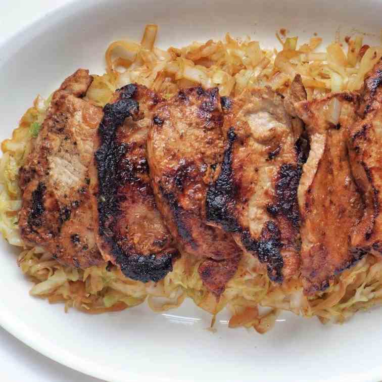 Miso Ginger Pork Chops with Cabbage