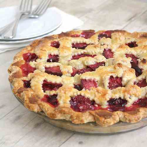 Plum Raspberry Pie w/ Sweet Almond Lattice