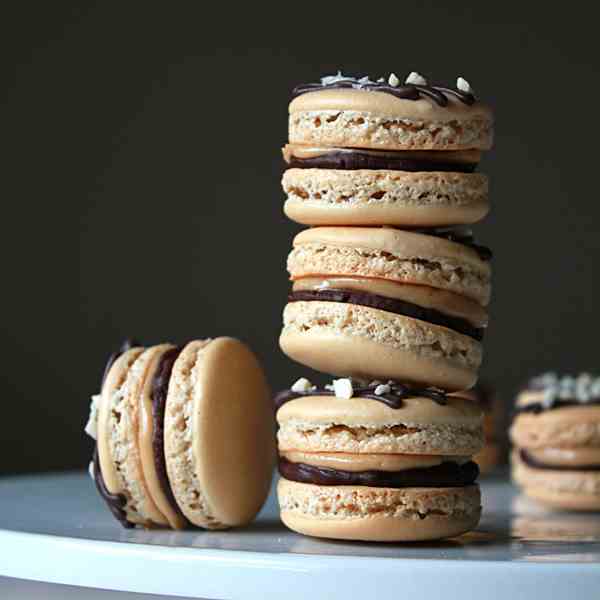 Chocolate and peanut butter macarons