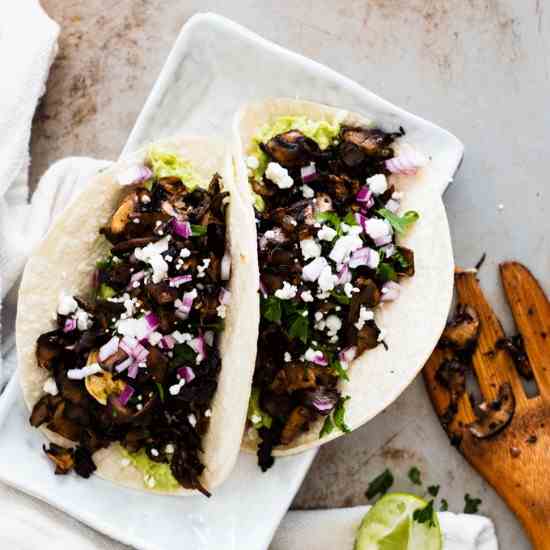 Mushroom and Smashed Avocado Tacos