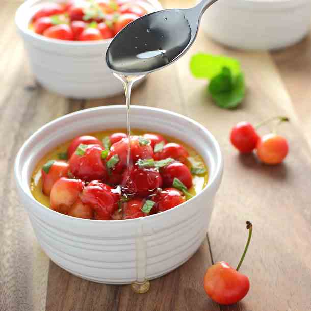 Honey Custard with Sweet Cherries