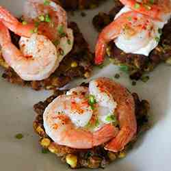 Curried Corn Cakes with Shrimp and Chives