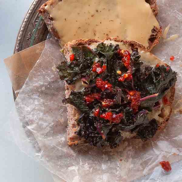 Pickled Kale and Maple Tahini Toast