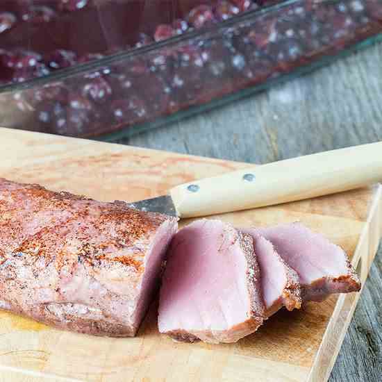 Seared pork tenderloin with roasted grapes
